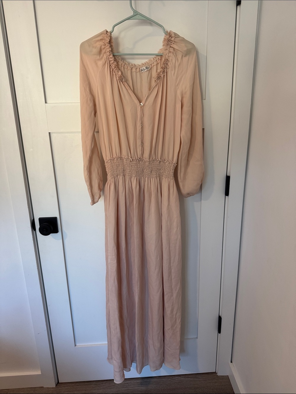 LoveShackFancy Soft Blush Long Sleeve Maxi Dress